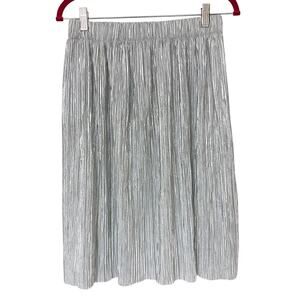 LIKE AN ANGEL • Silver Metallic Accordion Midi Skirt